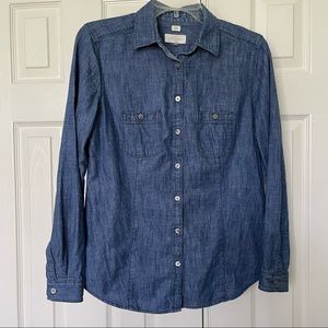 Loft softened denim long sleeve chambray button up shirt - size small